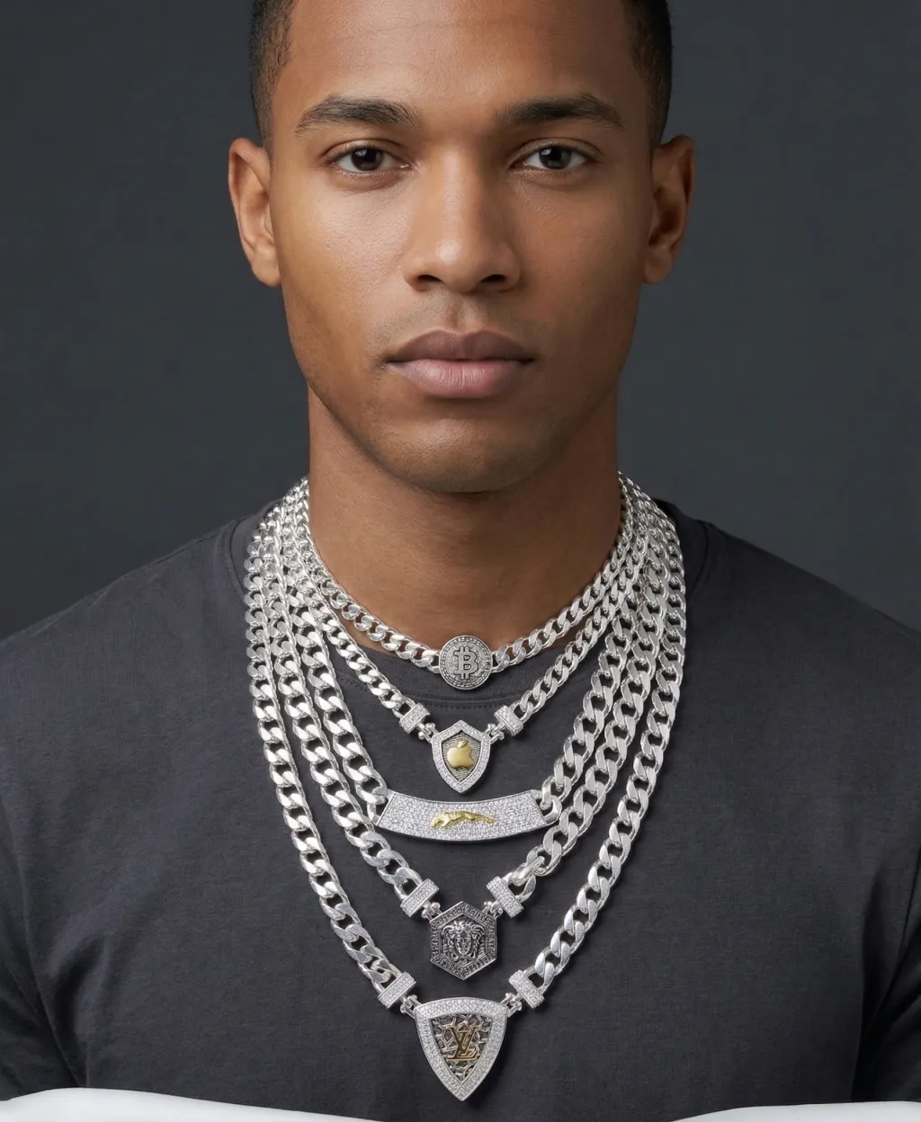 Man wearing 925 silver jewellery